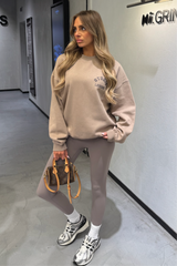 STUDIO LEISURE ESSENTIAL MOCHA PRINTED SWEATER