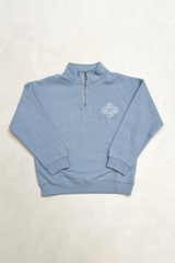 Mini G crest baby blue embroidered 3/4 zip sweater