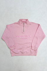 Mini Brooklyn baby pink embroidered 3/4 zip sweater