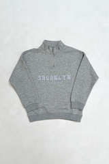 Mini Brooklyn melange grey embroidered 3/4 zip sweater