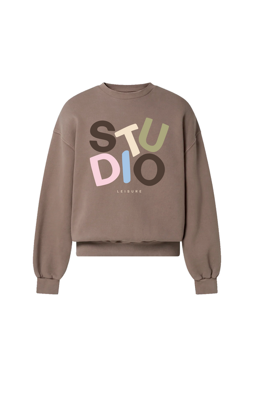 STUDIO LEISURE ESSENTIAL MOCHA COLOUR PRINTED SWEATER