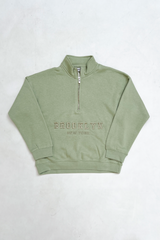 Mini Brooklyn sage embroidered 3/4 zip sweater