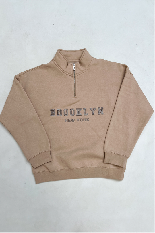 Mini Brooklyn stone embroidered 3/4 zip sweater