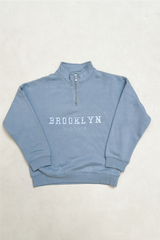 Mini Brooklyn baby blue embroidered 3/4 zip sweater