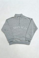 Mini monaco melange grey embroidered 3/4 zip sweater