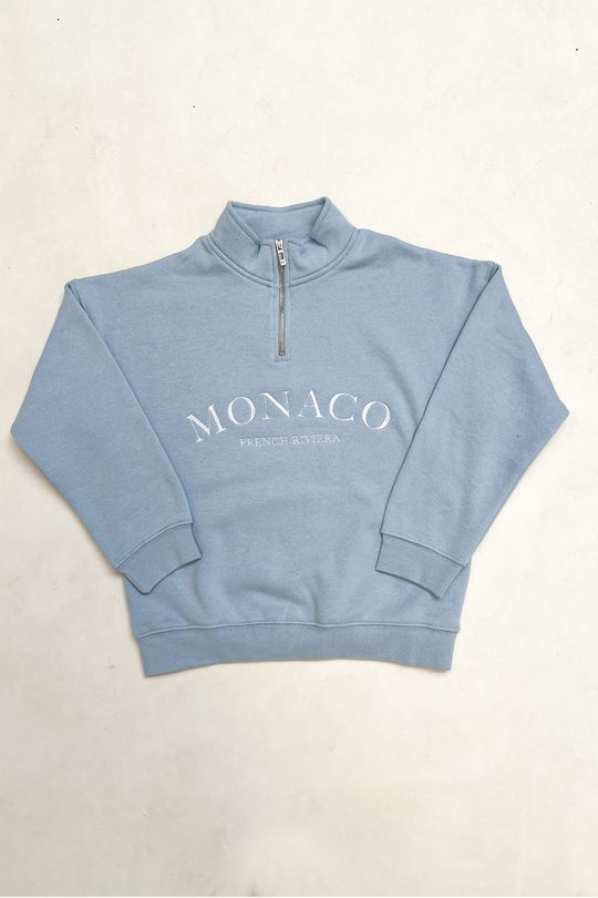 Mini monaco baby blue embroidered 3/4 zip sweater