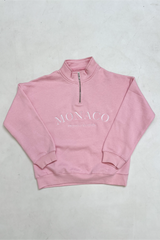 Mini monaco baby pink embroidered 3/4 zip sweater