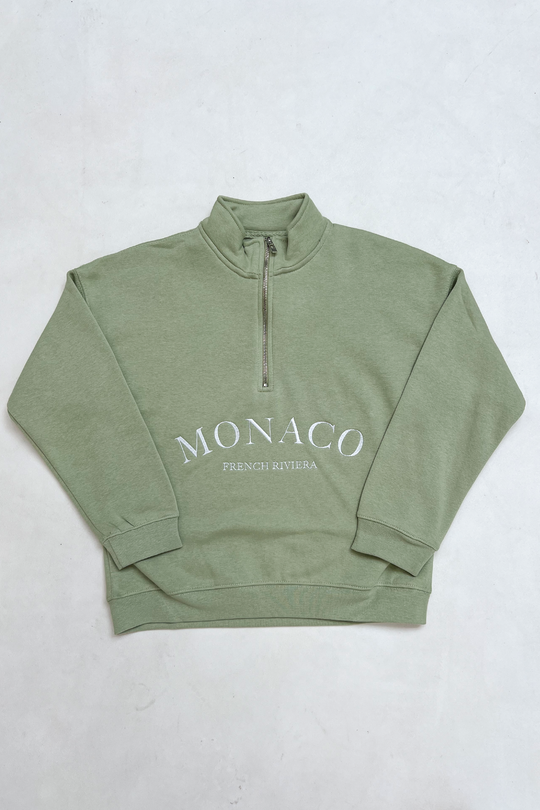 Mini monaco sage embroidered 3/4 zip sweater