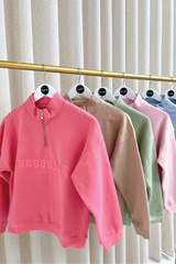 Mini Brooklyn sage embroidered 3/4 zip sweater