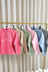 Mini monaco stone embroidered 3/4 zip sweater