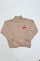 Mini cherry stone embroidered 3/4 zip sweater