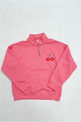 Mini cherry pink lemonade embroidered 3/4 zip sweater