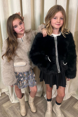 Mini Charlotte black pearl trim faux fur coat