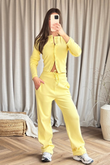 Alba lemon ribbed button through top & wide leg trousers
