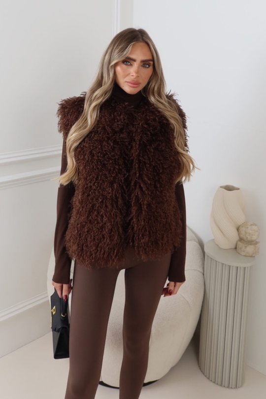 DULCIE CHOCOLATE MONGOLIAN FAUX FUR GILET