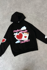 Match made black printed premium relaxed hoodie