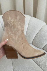 Millie beige short cowboy boots