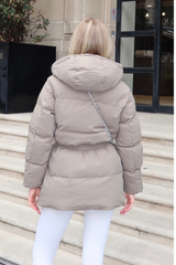 Naomi khaki belted puffer coat