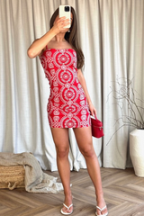 Olivia red & white embroidered mini dress