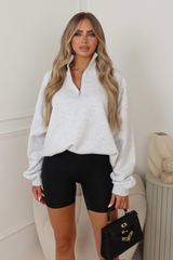 Lexie light grey marl 3/4 zip & black cycling short co ord