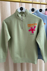 Mini monte carlo sage printed 3/4 zip sweater