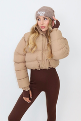 Karmin beige crop puffer coat