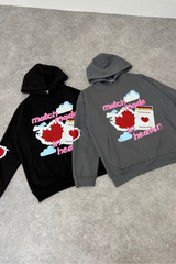 Match made steel grey printed premium relaxed hoodie