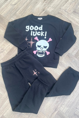 Mini black good luck printed sweater joggers loungewear