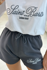 Saint Barts steel grey embroidered premium t-shirt and shorts