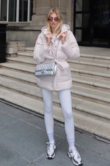 Naomi cream belted puffer coat