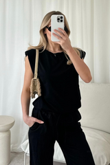 Eliza Black Shoulder Pad Box Tshirt Shirts & Tops