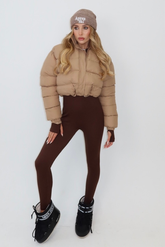 Karmin beige crop puffer coat