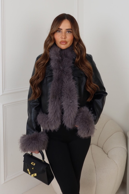 LEMARA BLACK FUAX LEATHER JACKET