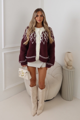 ELORA BURGUNDY CHUNKY KNIT BUTTON UP CARDIGAN