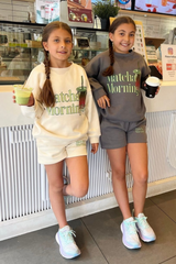 Mini matcha morning ecru printed sweater shorts loungewear