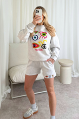 Evil eye marl grey printed sweater shorts loungewear