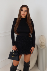 GEORGIA BLACK FRINGE SKIRT