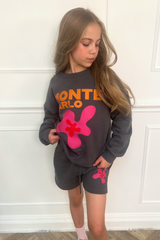 Mini steel grey Monte Carlo printed sweater shorts loungewear