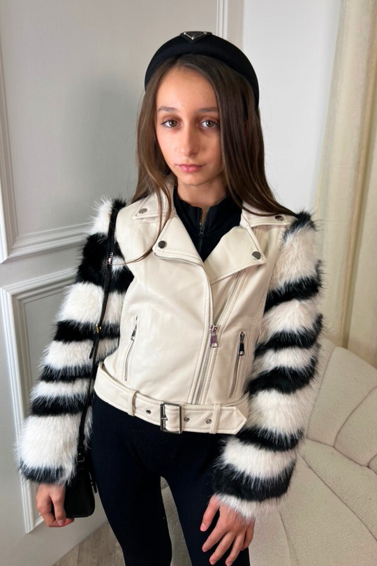 Mini Lila white faux fur leather jacket