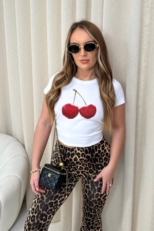 Cherry white printed baby tee