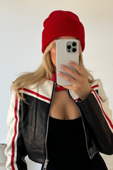 Konnie Red Knit Beanie Hat Accessories