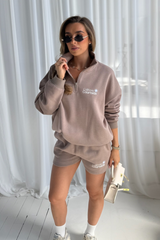 California mocha printed oversized 3/4 sweater shorts loungewear