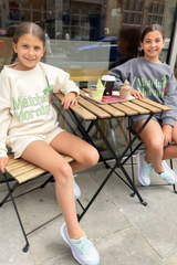 Mini matcha morning ecru printed sweater shorts loungewear