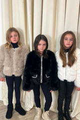 Mini Charlotte white pearl trim faux fur coat