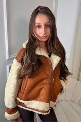 Mini Adele camel aviator jacket