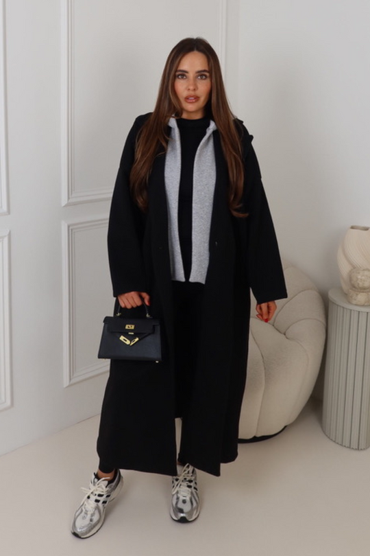 Vanessa black hooded long knitted trench coat