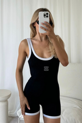 Gege embroidered black contrast trim unitard