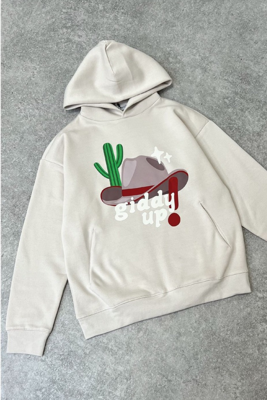 Giddy up bone printed premium relaxed hoodie