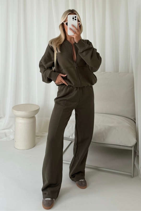 Rosie khaki bomber jacket and straight leg jogger loungewear