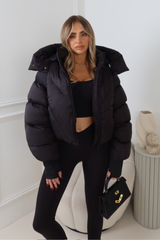 MIA BLACK CROPPED PUFFER JACKET WITH DETACHABLE HOOD